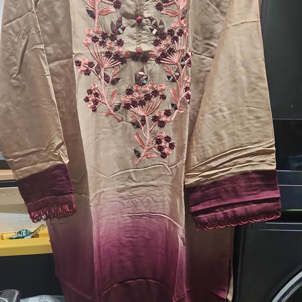 Silk Embroidered Two Tone Kurti